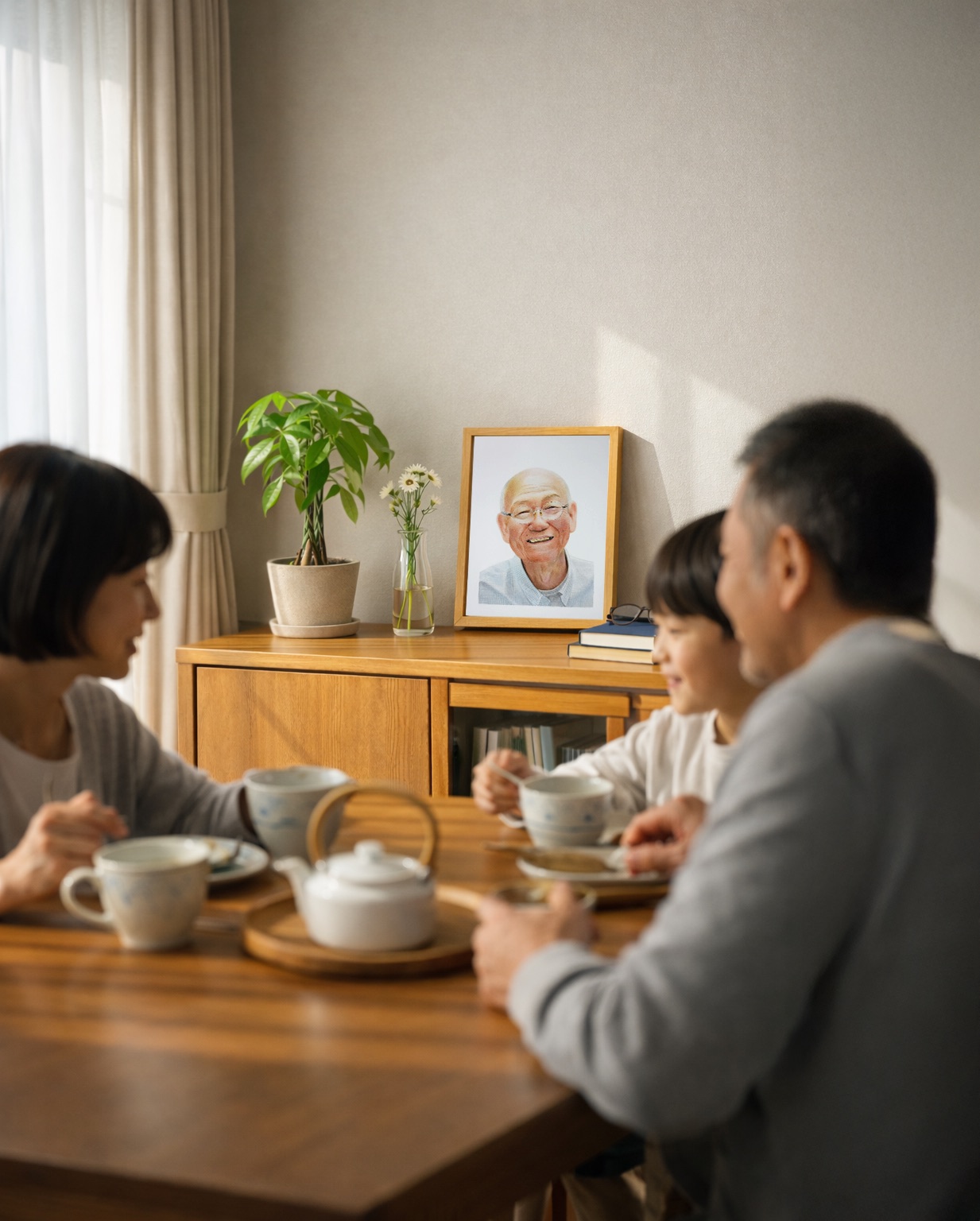 ダイニングで家族と過ごす空間に置かれた肖像画
